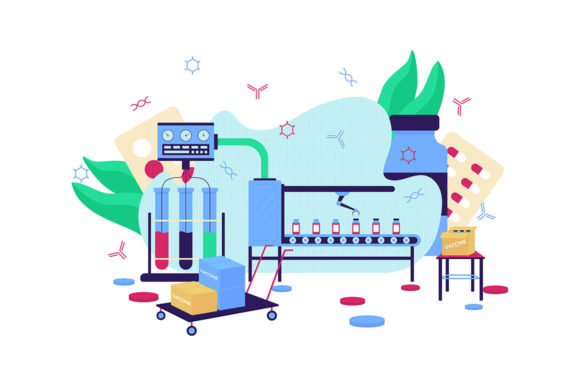 Vaccine Development Flat Illustration: Graphics & Illustrations Review